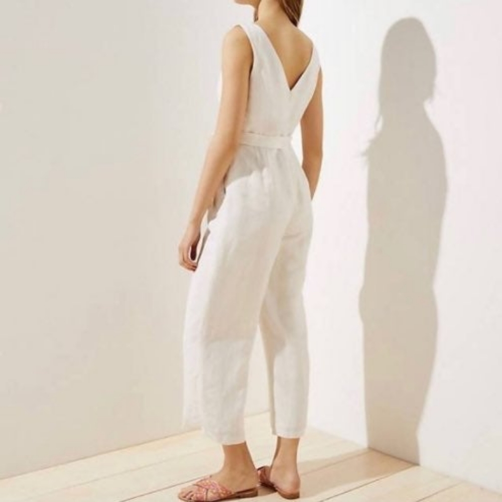 LOFT Double V White Jumpsuit